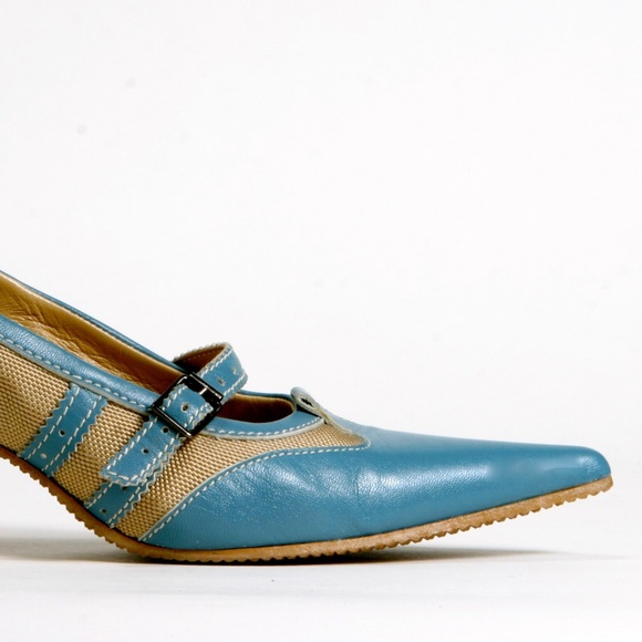 Blue and Tan Avant Gard GFJ  Italian High Heels - Sz 38 EU or 7.5 US - Picture 4 of 16